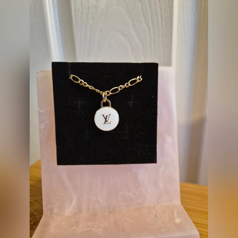 Louis Vuitton Repurposed Charm Necklace Gold Plated LV Zipper Pull